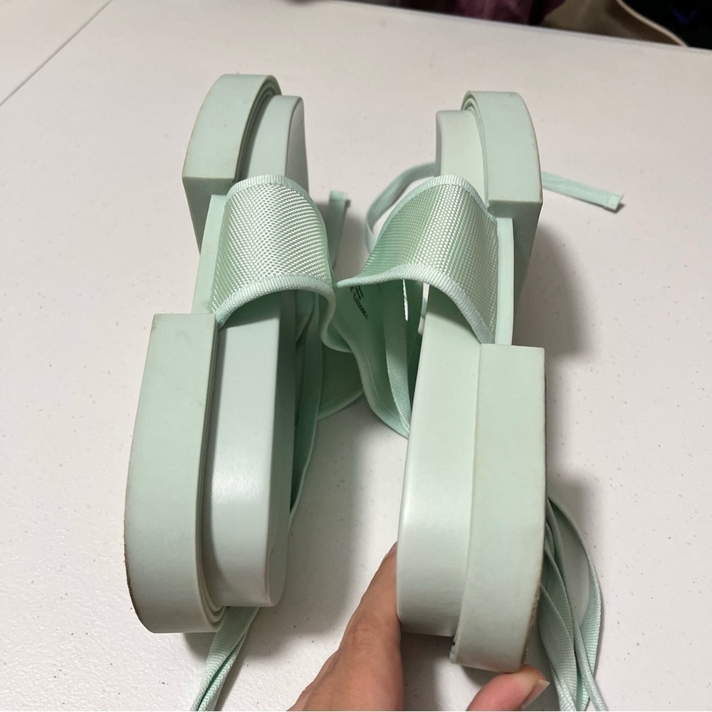 Charles & Keith Mint Green Platform Thong Sandals with Ankle Ties - Picture 8 of 11